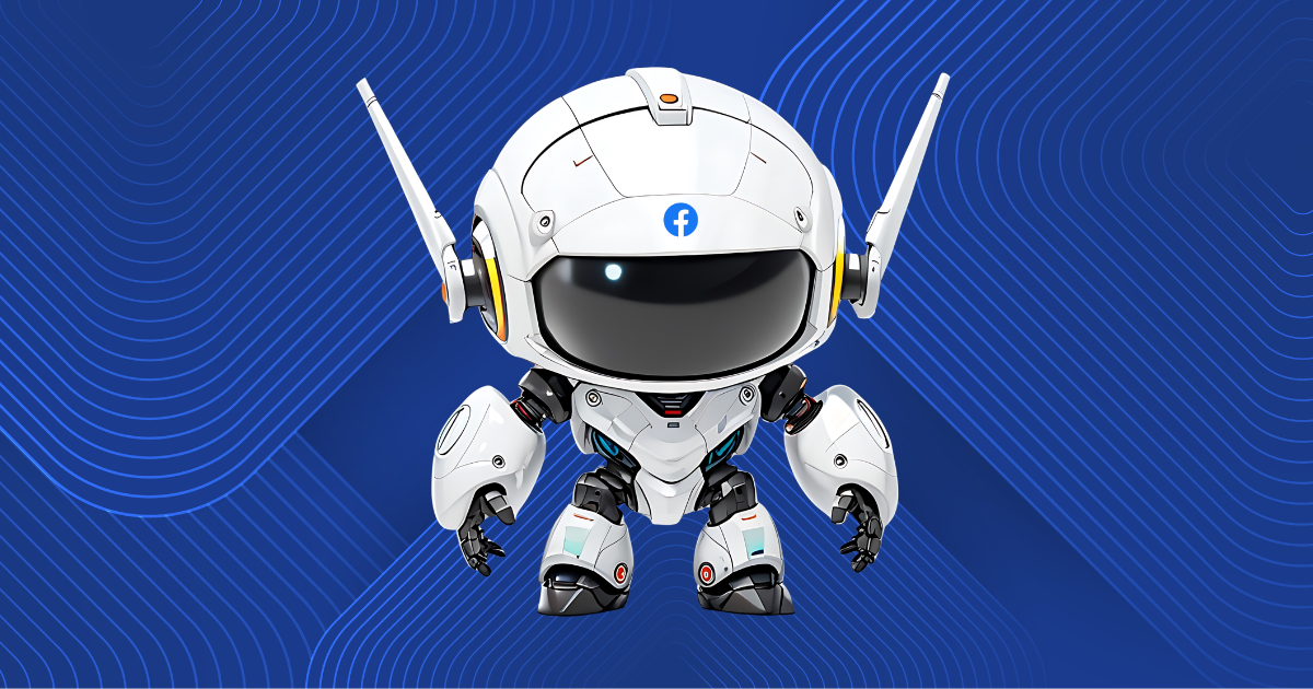 Facebook comment bot robot illustration with Facebook brand colors