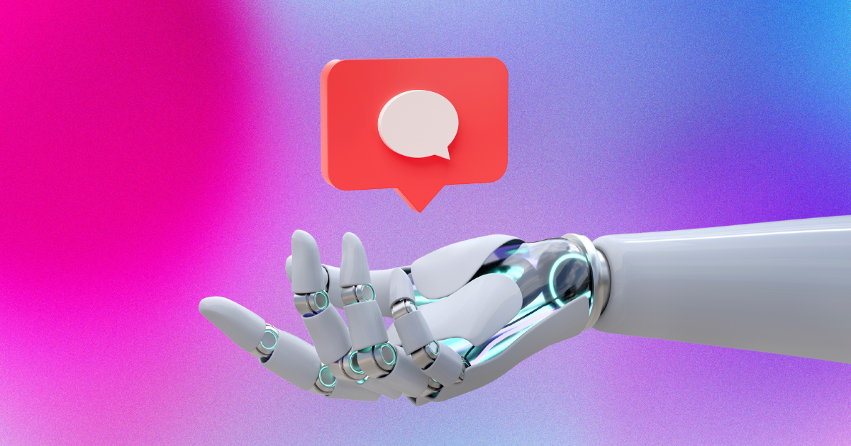 Robot hand holding Instagram comment bubble illustrating Instagram auto reply automation