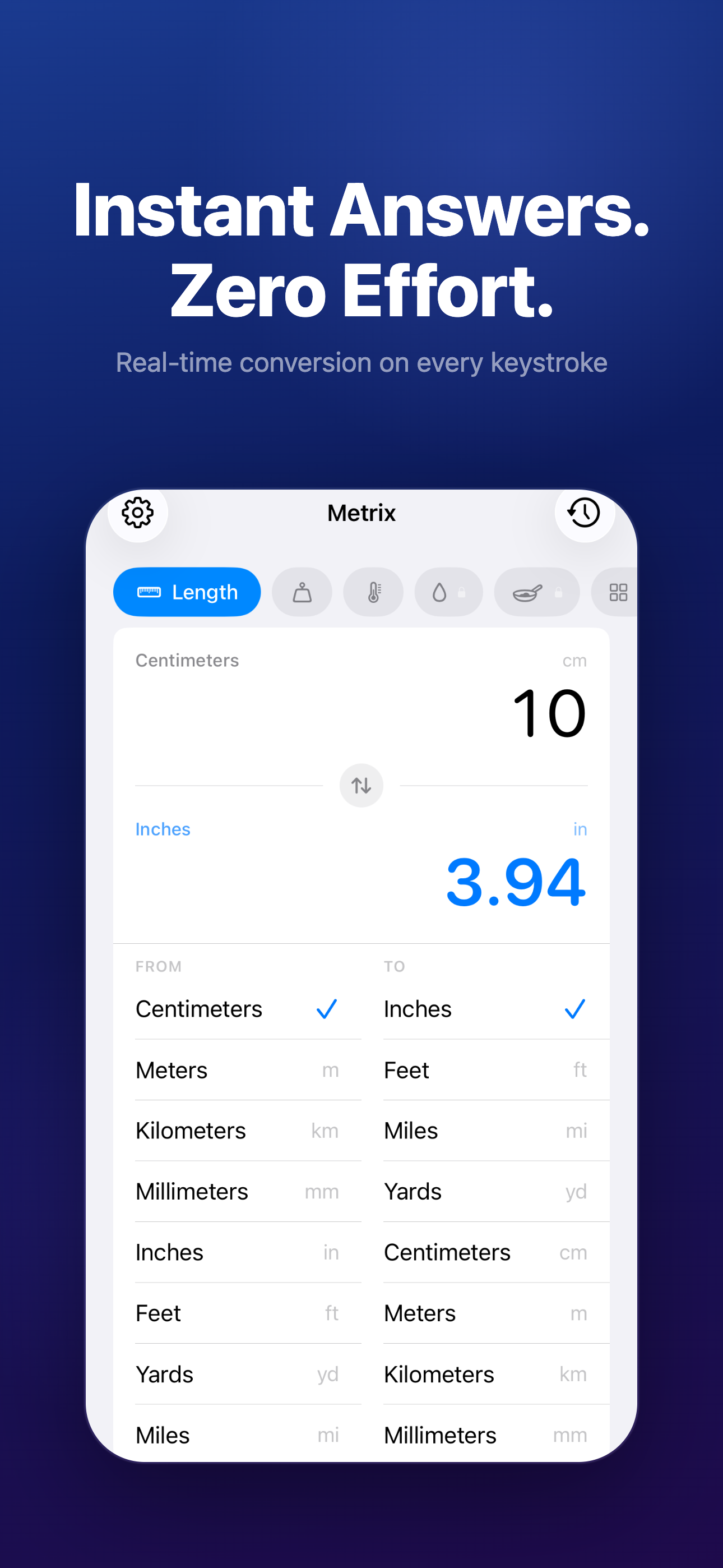 Length — centimeters to inches