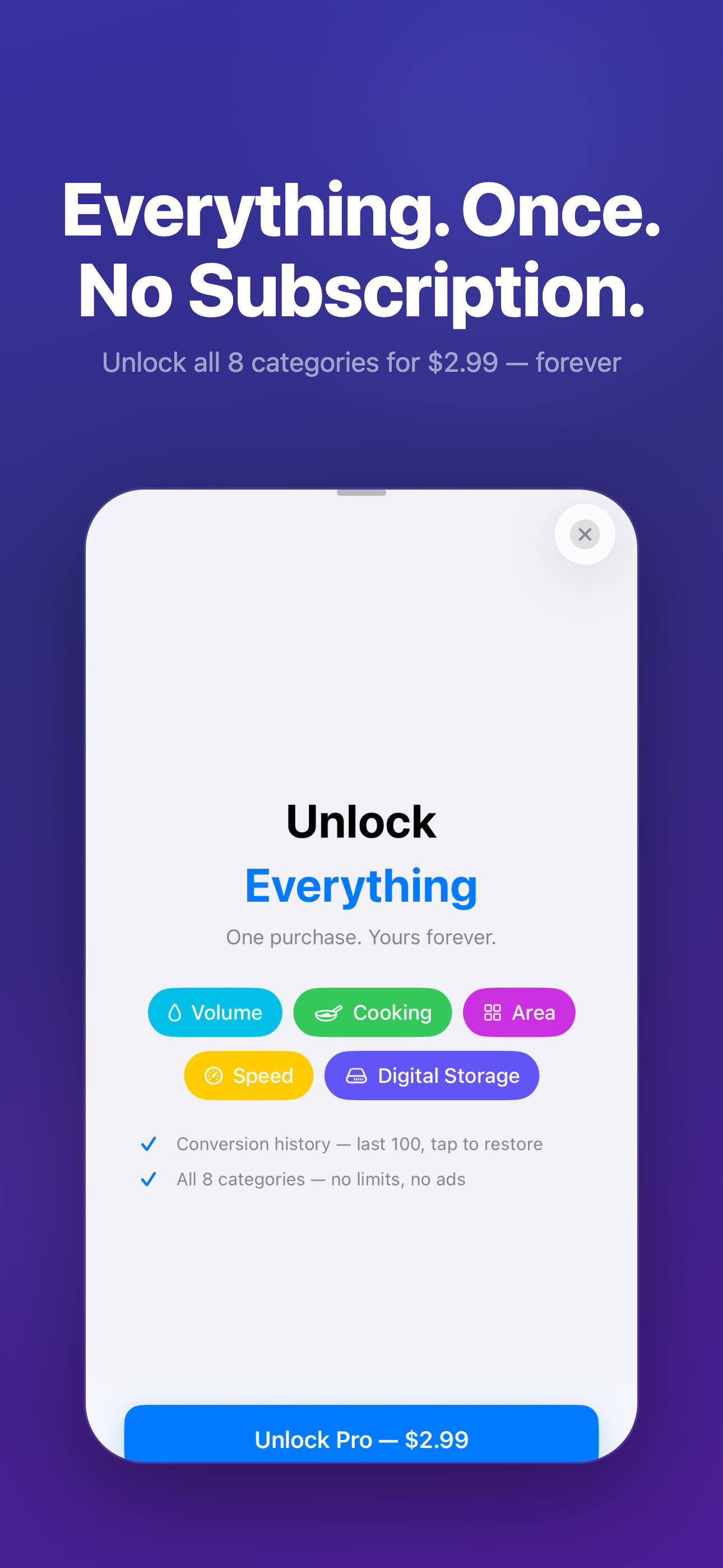 Pro unlock — $2.99 one-time