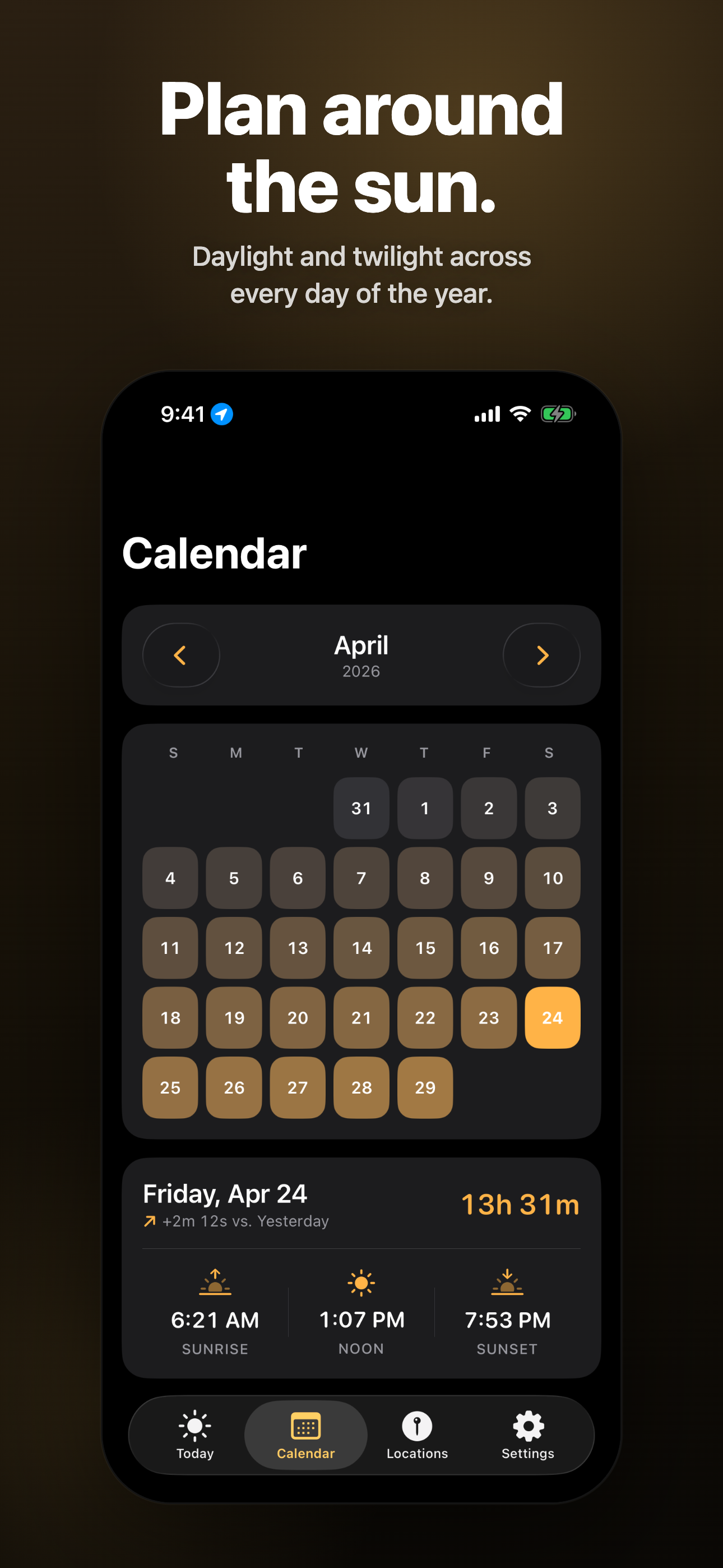 Calendar — daylight and twilight across every day of the year