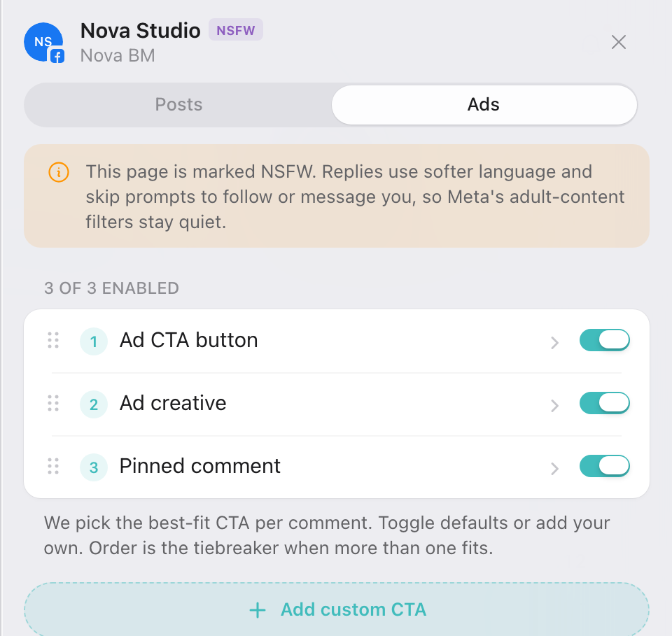 Default CTAs for Ads on an NSFW page — indirect, spatial phrasing