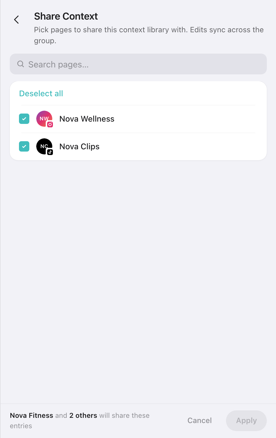 Picking which pages share this context library