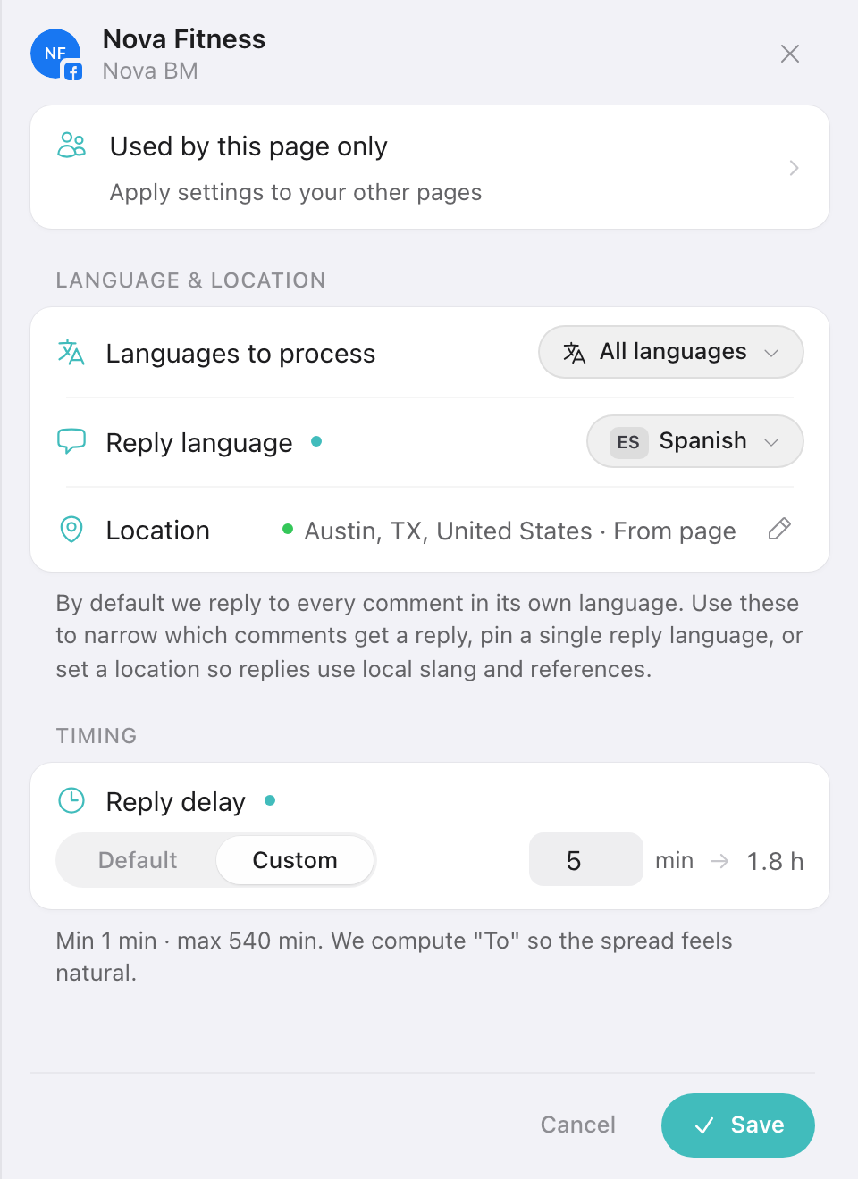 Reply delay set to a custom range