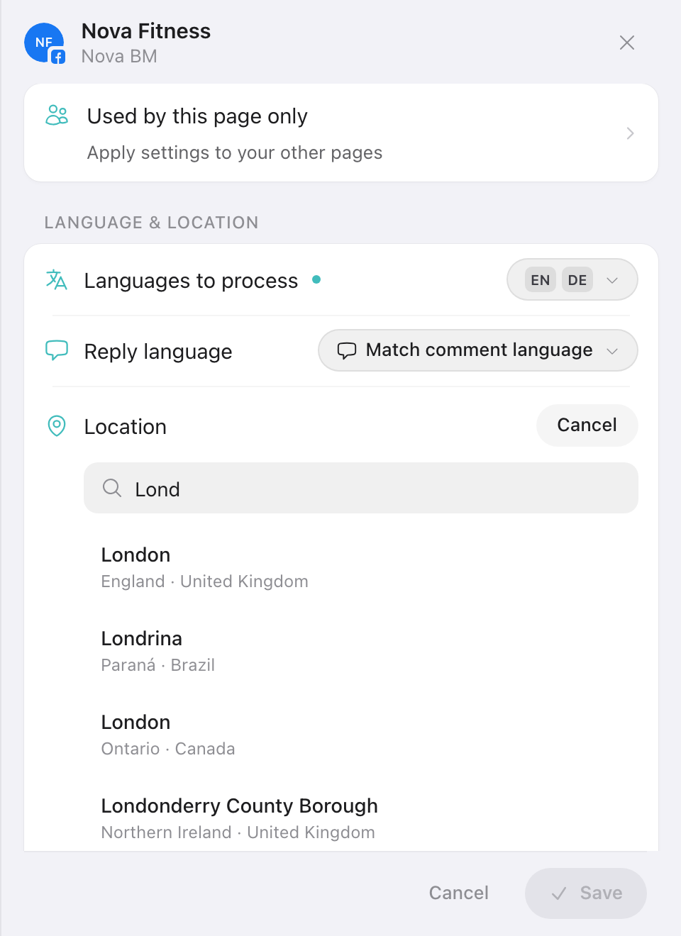 Setting a location with city search