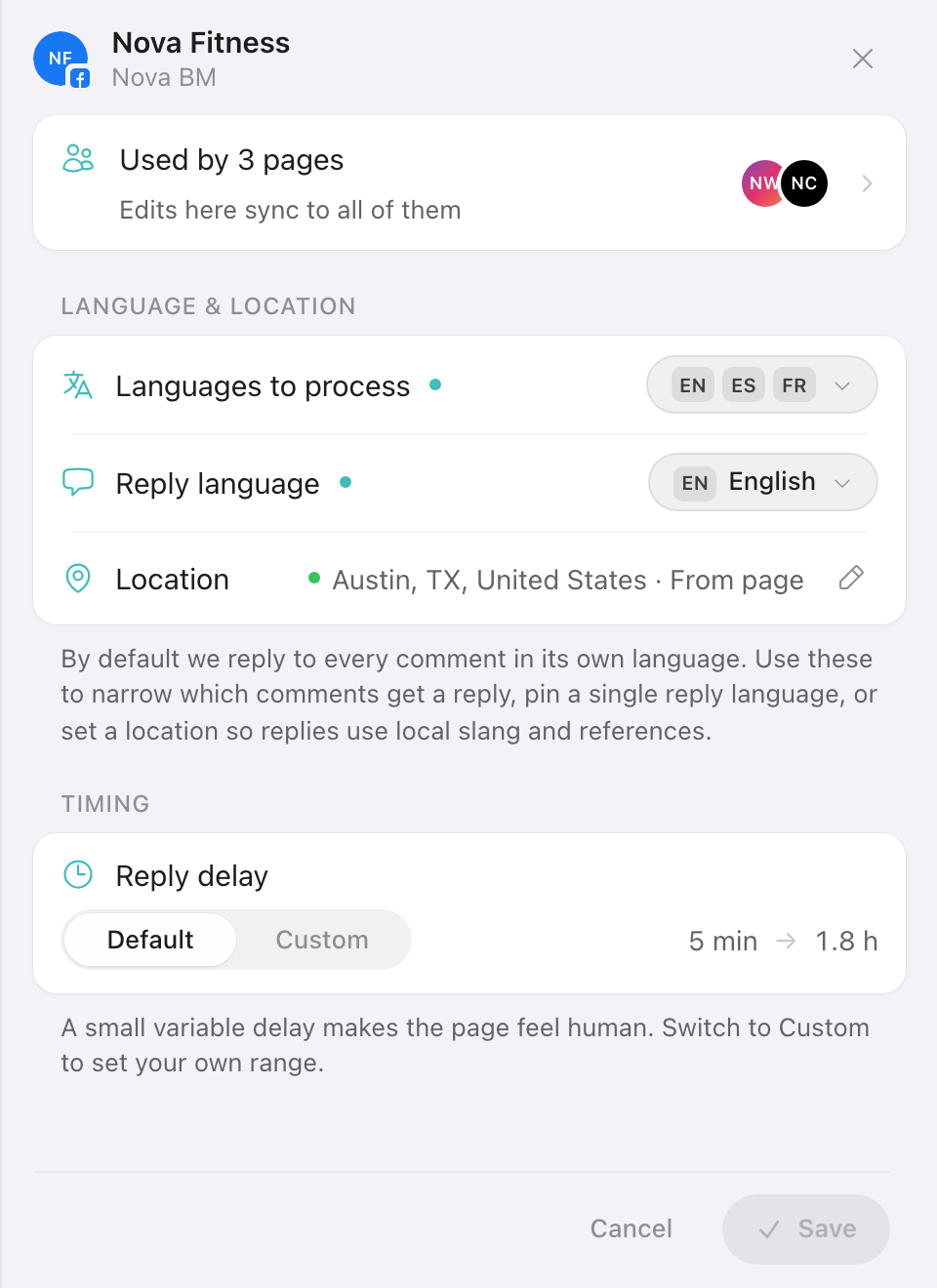 Settings shared across several pages in a Business Manager