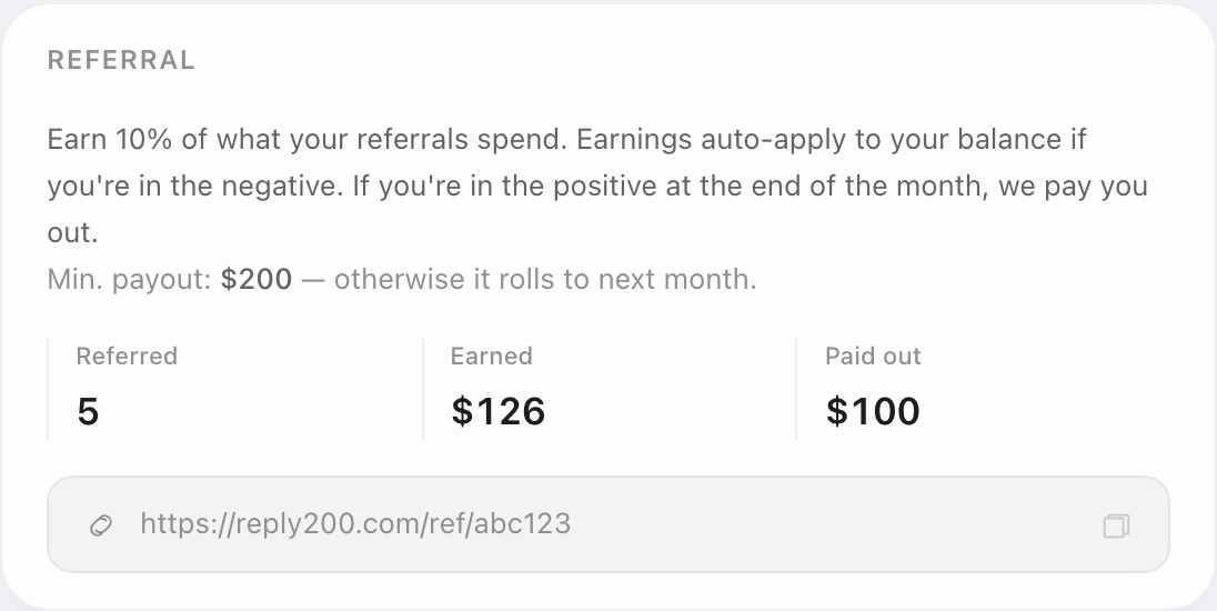 The Referral card on the Billing page